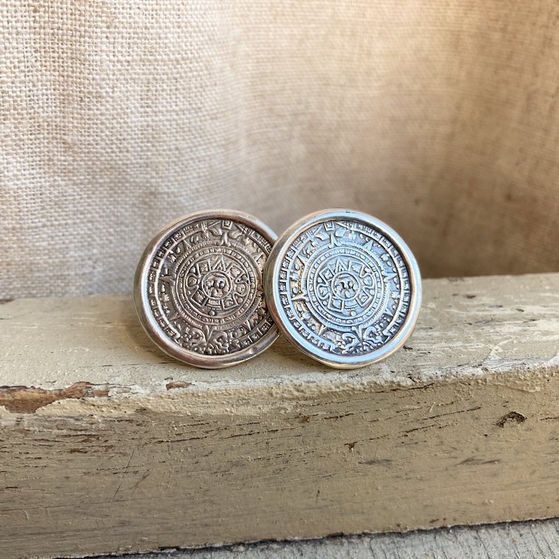 Vintage Mexican Sterling Silver Mayan Sun Earrings