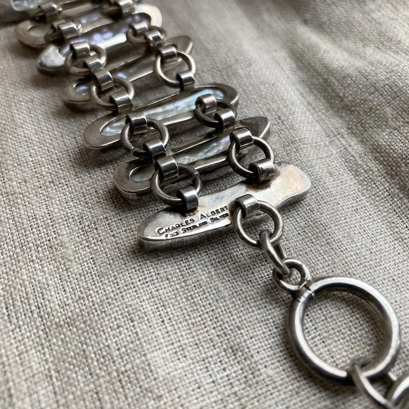Stunning Heavy Sterling Silver and Biwa Pearl Bracelet