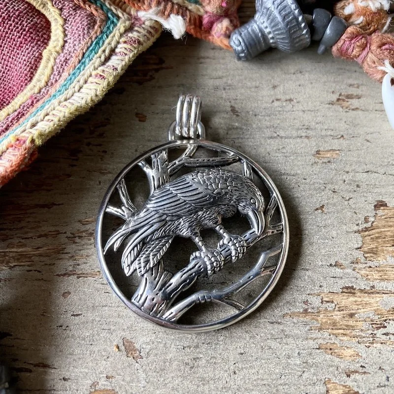 vintage sterling silver raven pendant 1.jpeg