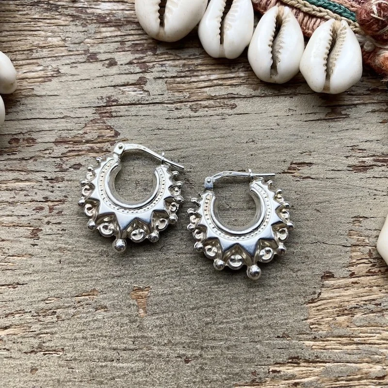 Funky Ornate Sterling Silver Creole Hoops