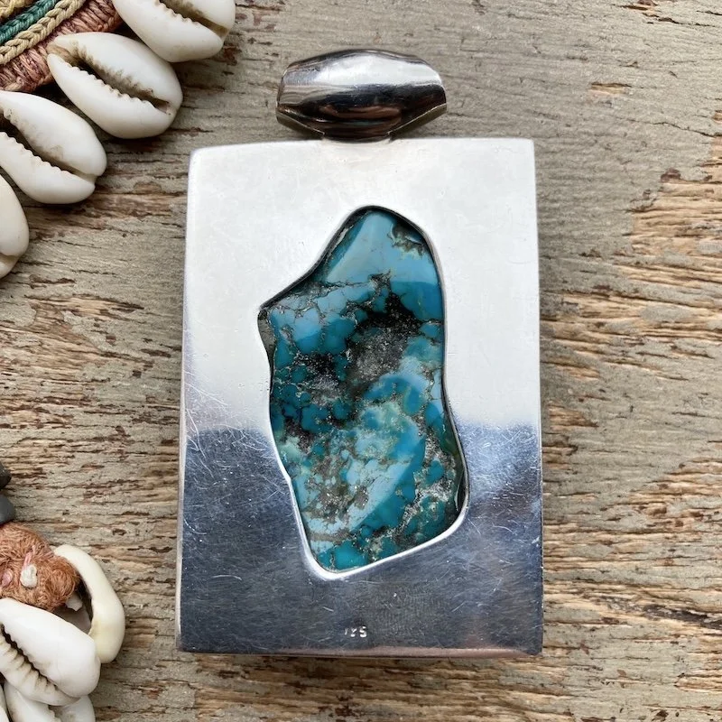 solid silver chunky natural turquoise nugget pendant 4.jpeg