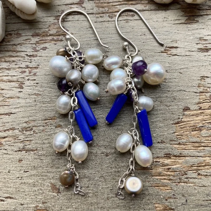 sterling silver dangly pearl and bead earrings.jpeg