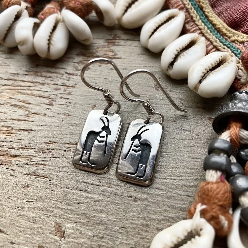 Funky Southwestern Sterling Silver Kokopelli Earrings