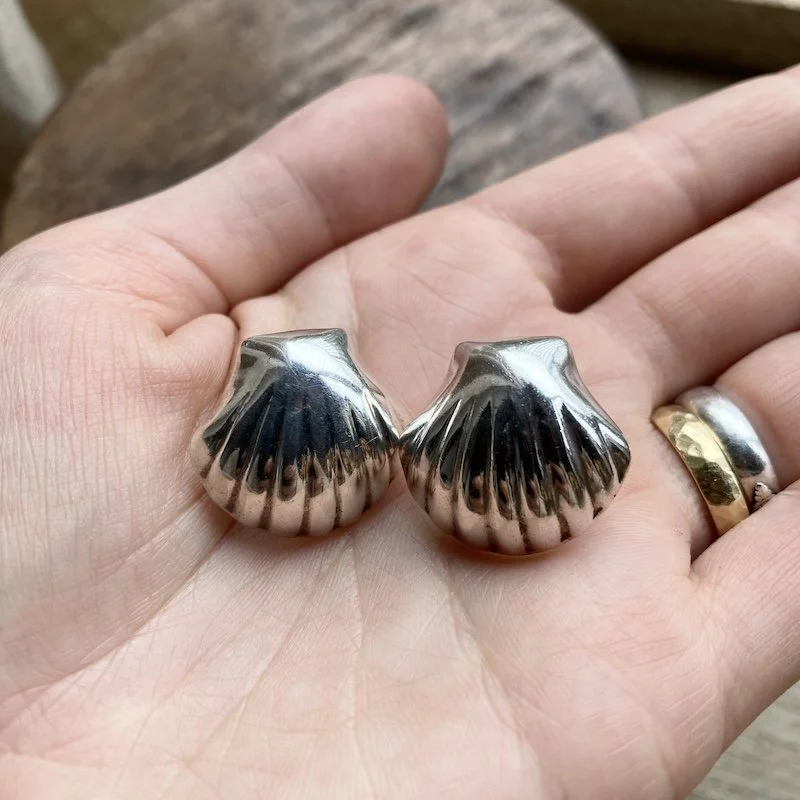 Fab Vintage Mexican Sterling Silver Scallop Shell Earrings
