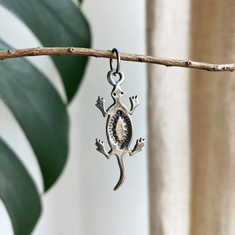 Funky Vintage Southwestern Sterling Silver Lizard Pendant