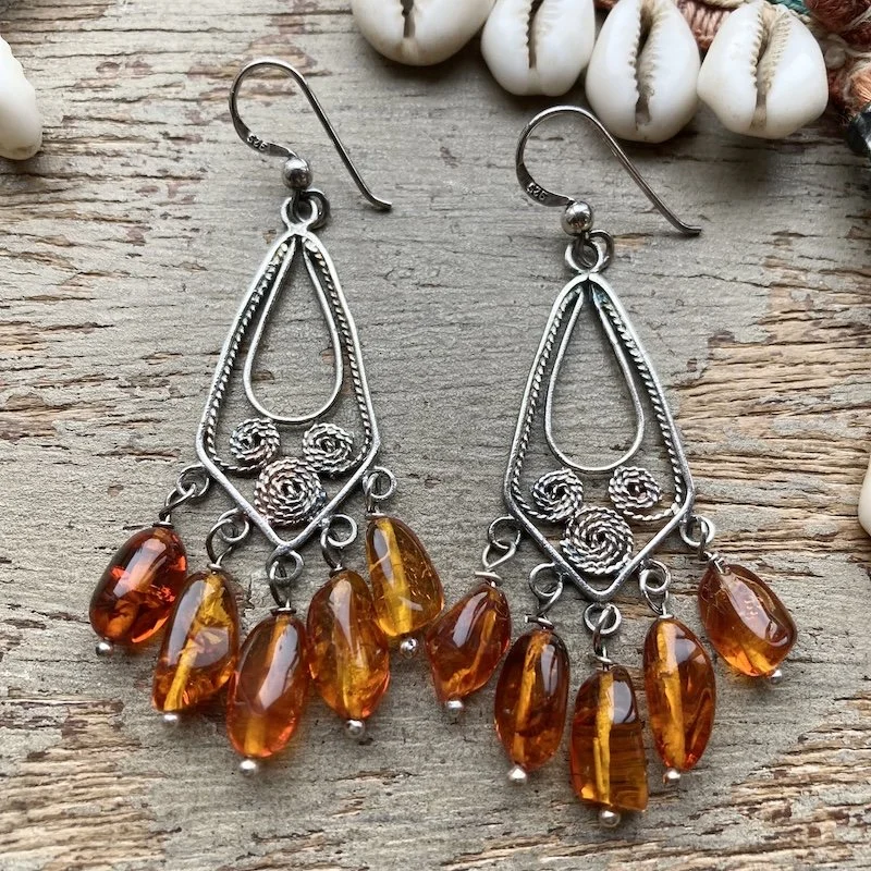 vintage sterling silver filigree and amber earrings 1.jpeg
