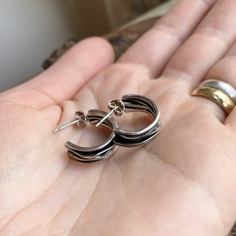 textured solid silver half hoops 4.jpeg