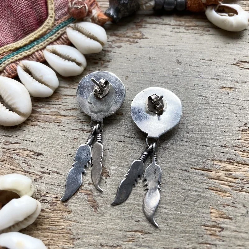 sterling silver Southwestern turquoise feather earrings 2.jpeg