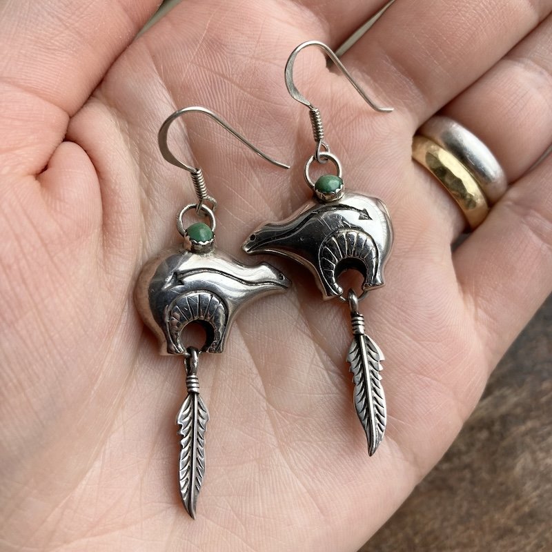 Vintage Southwestern Sterling Silver Bear Earrings