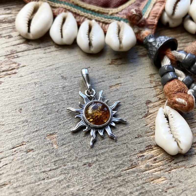 Celestial Sterling Silver Amber Sun Pendant