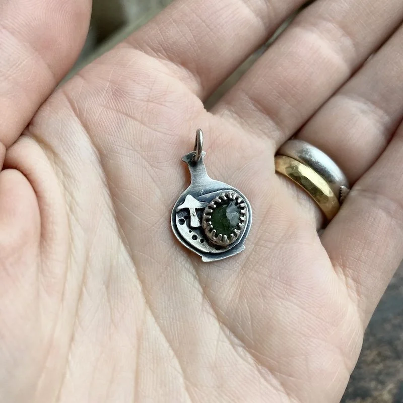 Cute Sterling Silver Tourmaline Potion Bottle Pendant with Mushroom