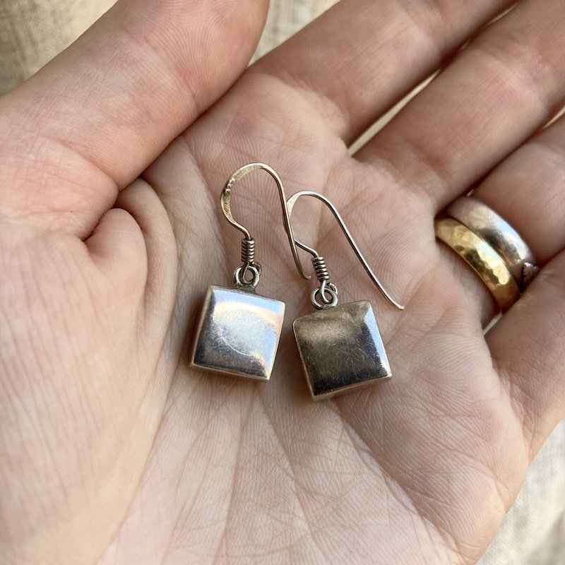 Vintage Simple Sterling Silver Square Earrings