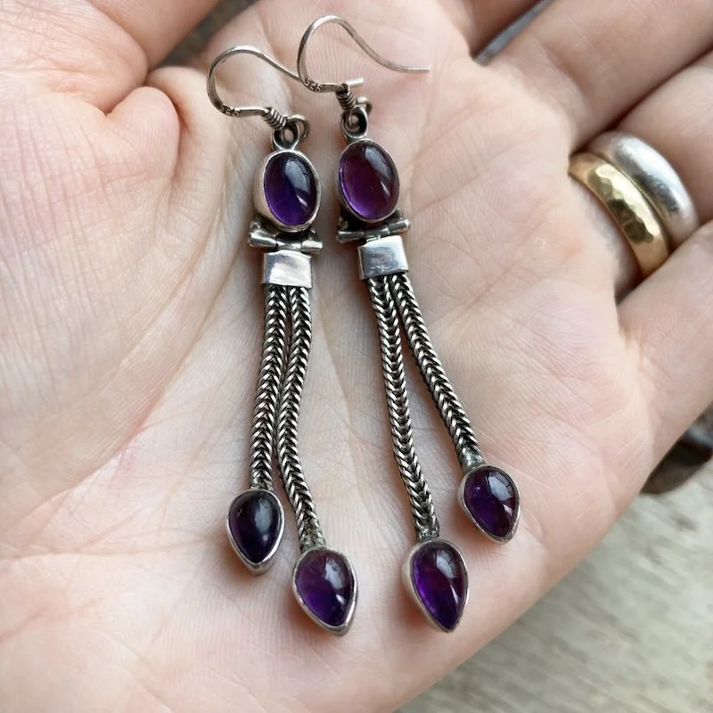 Beautiful Vintage Sterling Silver Amethyst Earrings