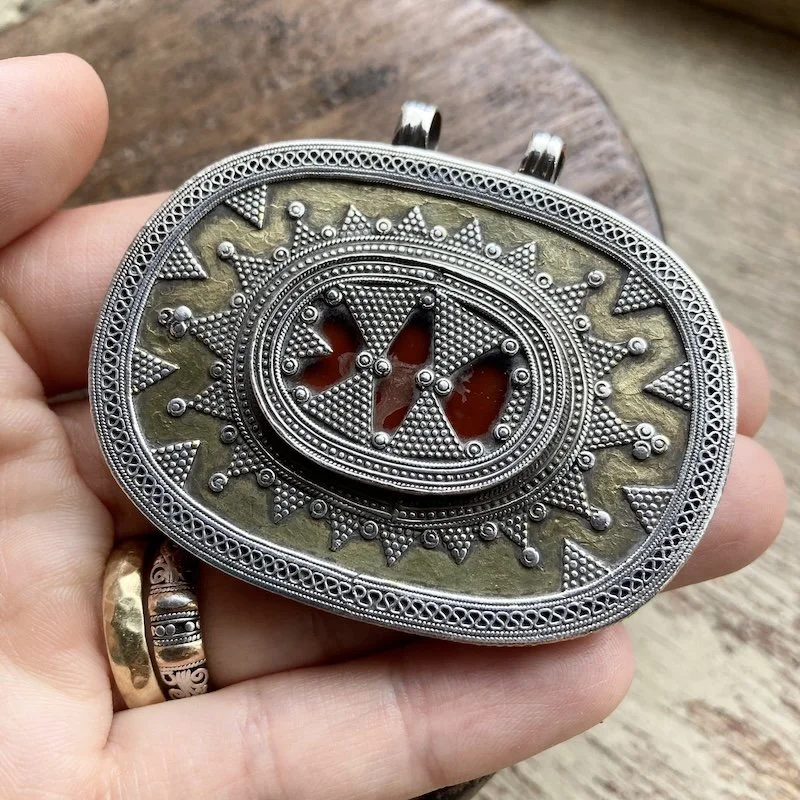 Stunning Vintage Large Sterling Silver Turkmen Pendant