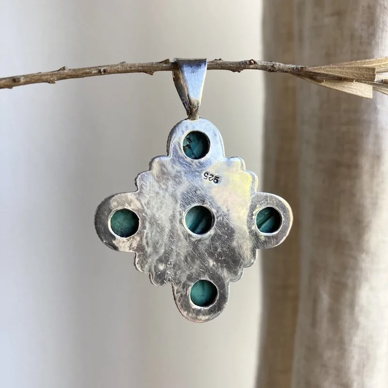 vintage ornate sterling silver and turquoise pendant 4.jpeg