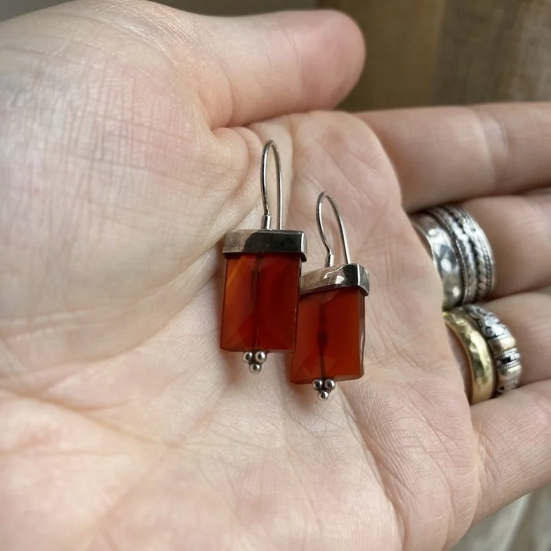 vintage sterling silver faceted carnelian earrings 3.jpeg