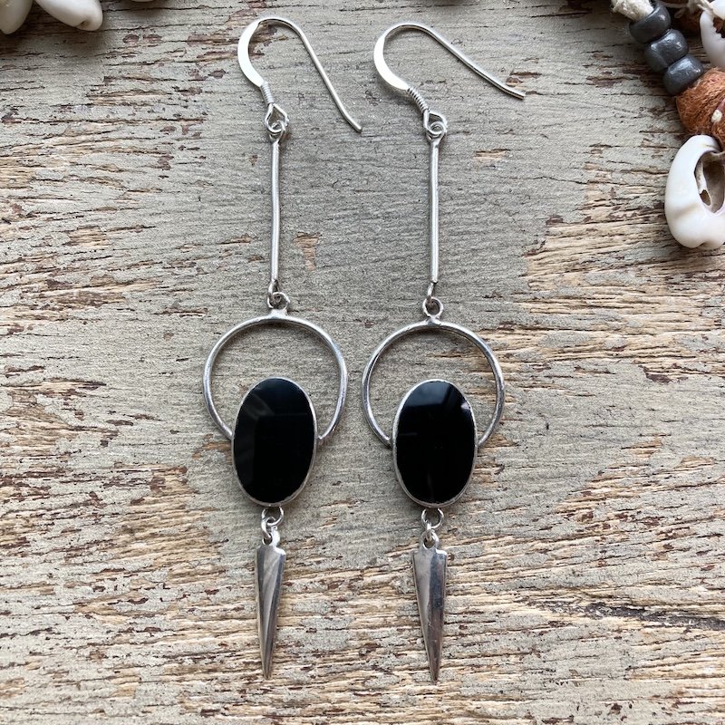 Funky Vintage Modernist Sterling Silver Dangly Earrings