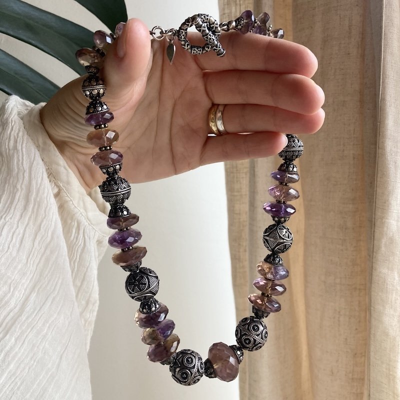 handmade chunky  amethyst and sterling silver beaded necklace 4.jpeg