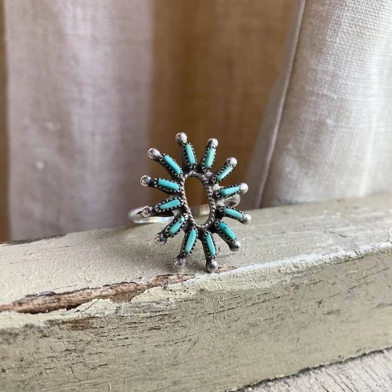vintage Zuni sterling silver turquoise needlepoint ring 1.jpeg