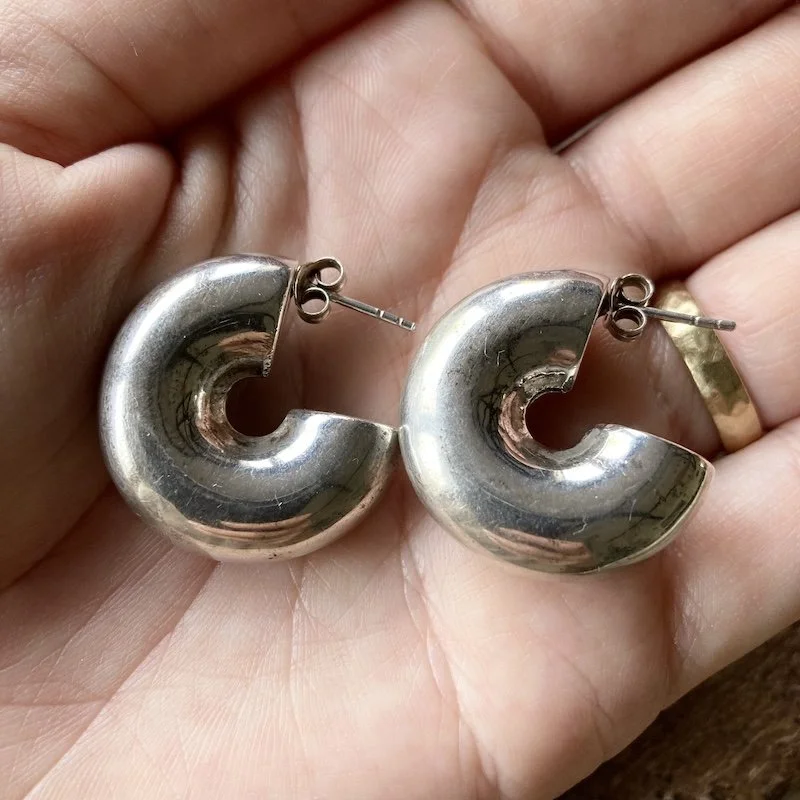 vintage large puffy sterling silver hoops 4.jpeg