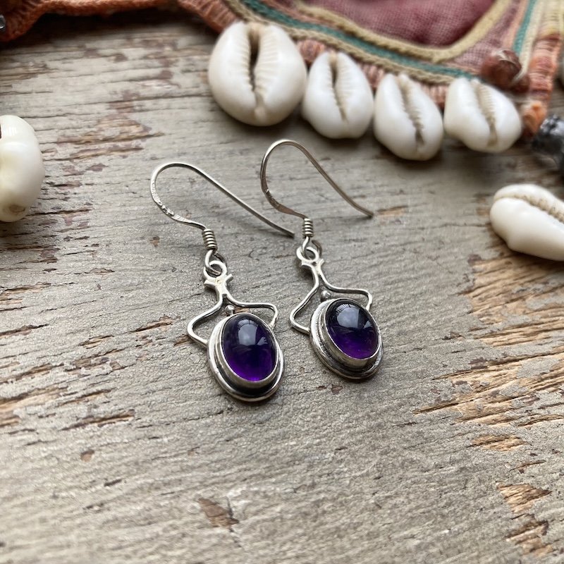 Cute Sterling Silver and Amethyst Dangly Earrings