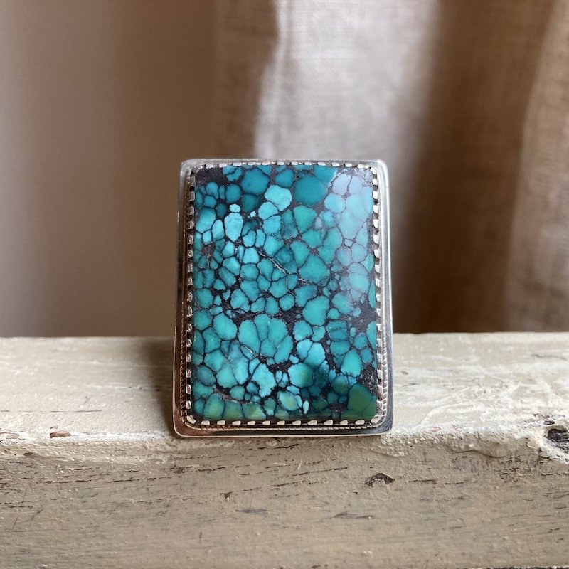 Stunning Vintage Chunky Solid Silver and Turquoise Ring