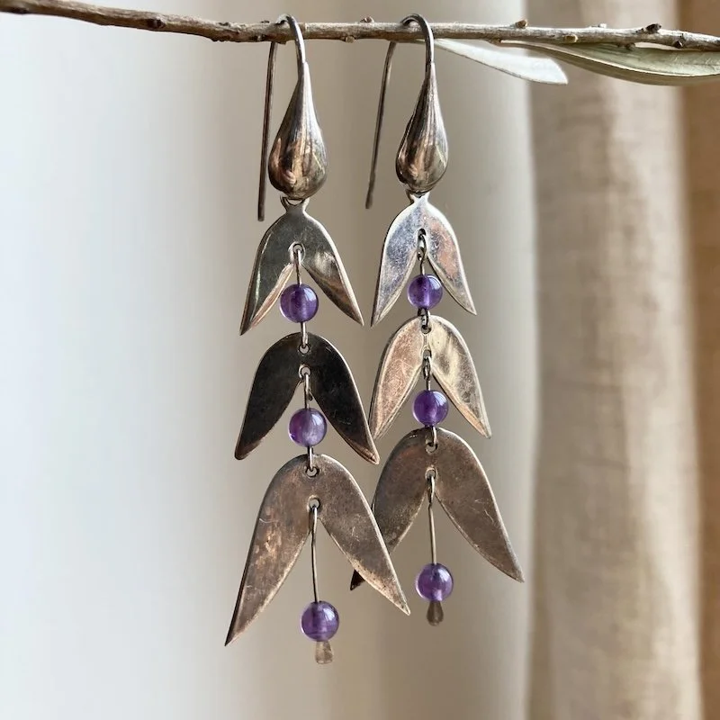 vintage dangly sterling silver and amethyst earrings 4.jpeg