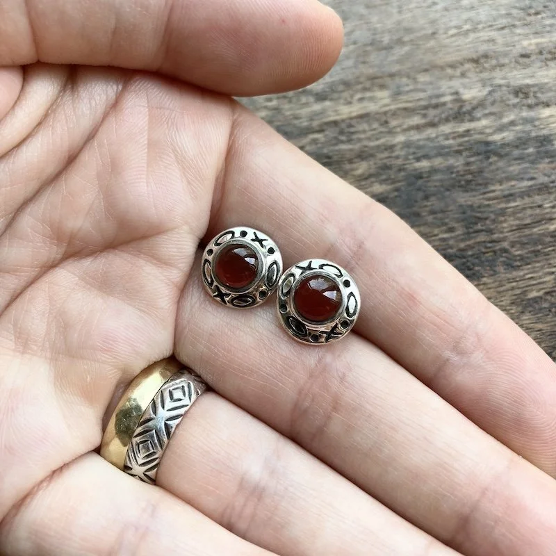 sterling silver red carnelian cabochon earrings 3.jpeg