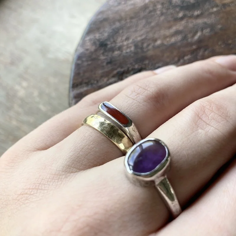 simple sterling silver inlaid carnelian ring 4.jpeg