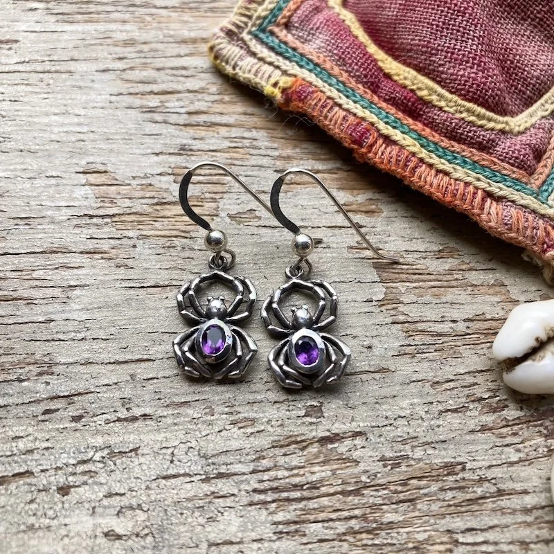 sterling silver amethyst spider earrings 1.jpeg
