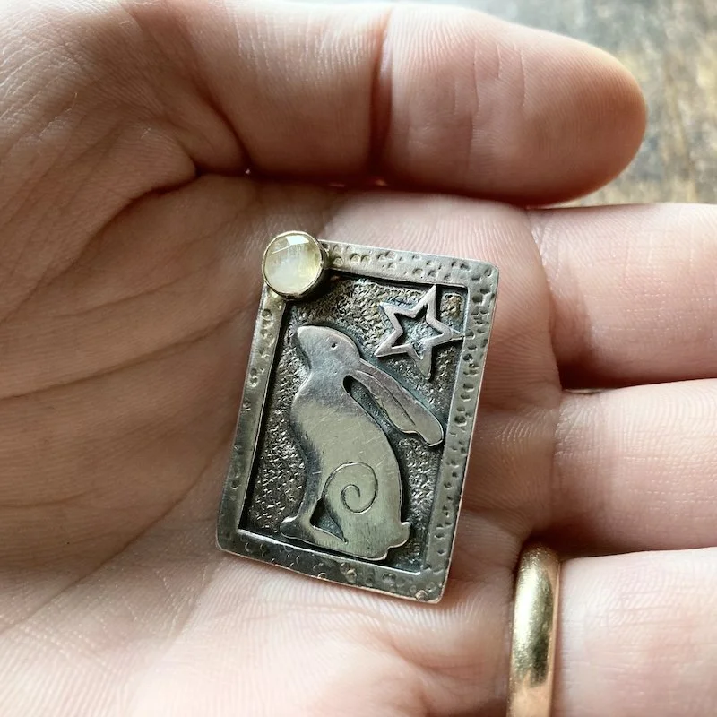 handmade sterling silver hare and moon pendant 4.jpeg