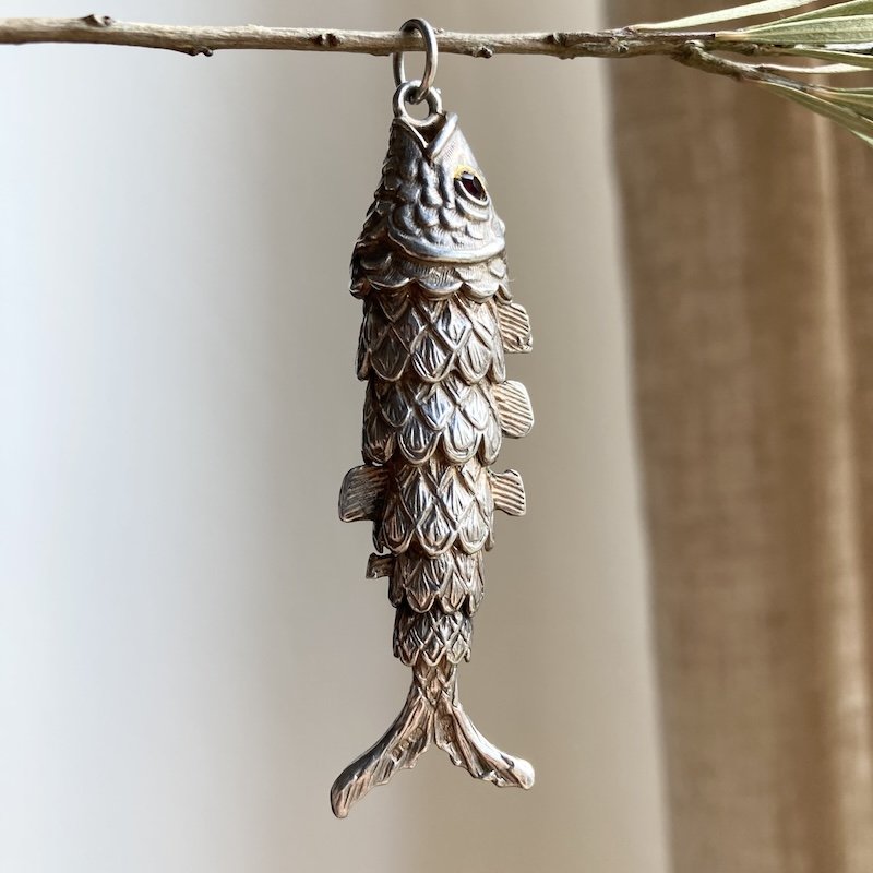 Amazing Vintage Sterling Silver Articulated Fish Pendant
