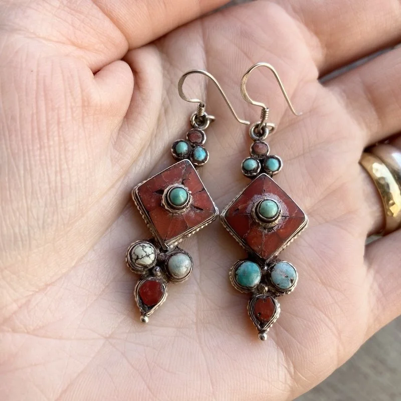 vintage tibetan sterling silver coral and turquoise earrings 4.jpeg