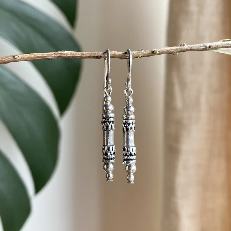 Pretty Vintage Sterling Silver Ornate Dangly Beaded Earrings
