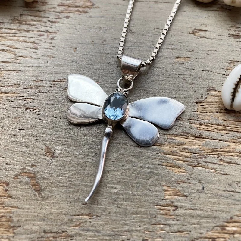 Dreamy Sterling Silver and Topaz Dragonfly Necklace