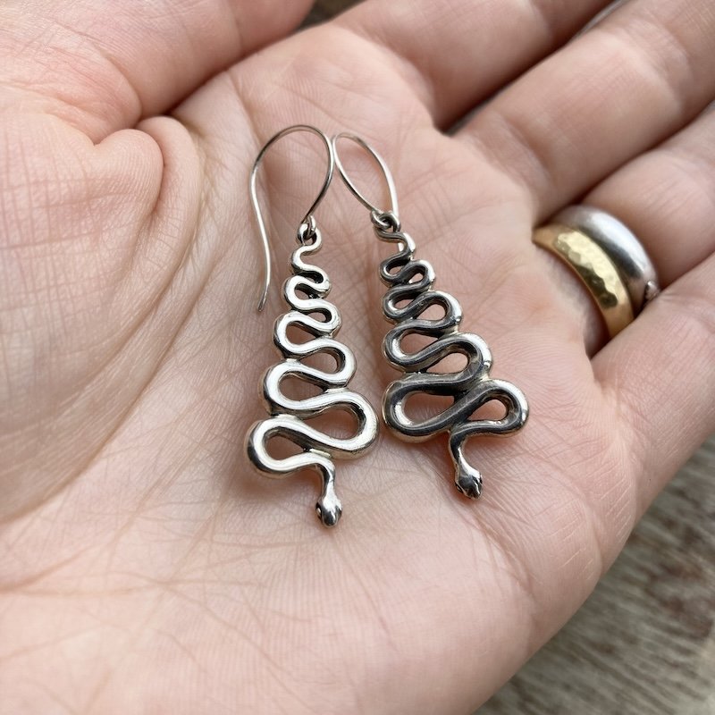 Fab Sterling Silver Dangly Snake Earrings