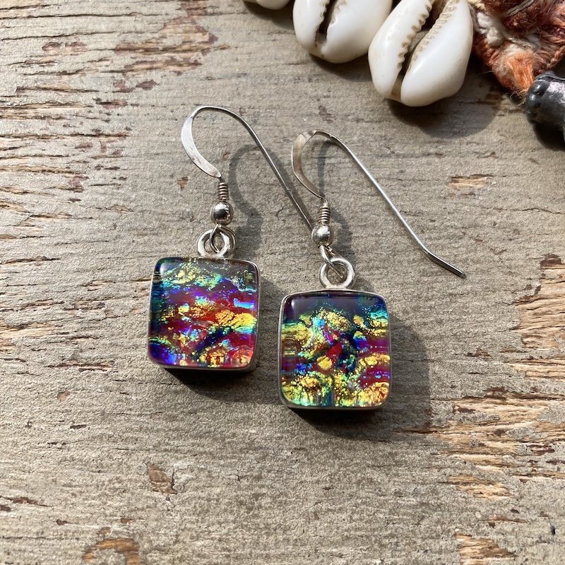 Funky Sterling Silver and Colourful Dichroic Glass Earrings