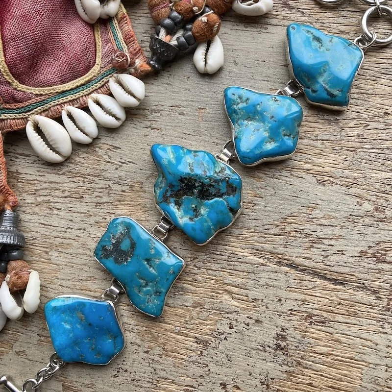 solid silver chunky natural turquoise nugget bracelet 2.jpeg
