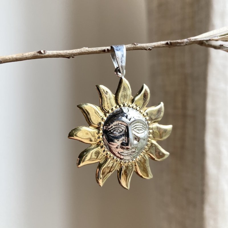 Dreamy Sterling Silver and Gold Celestial Sun Pendant