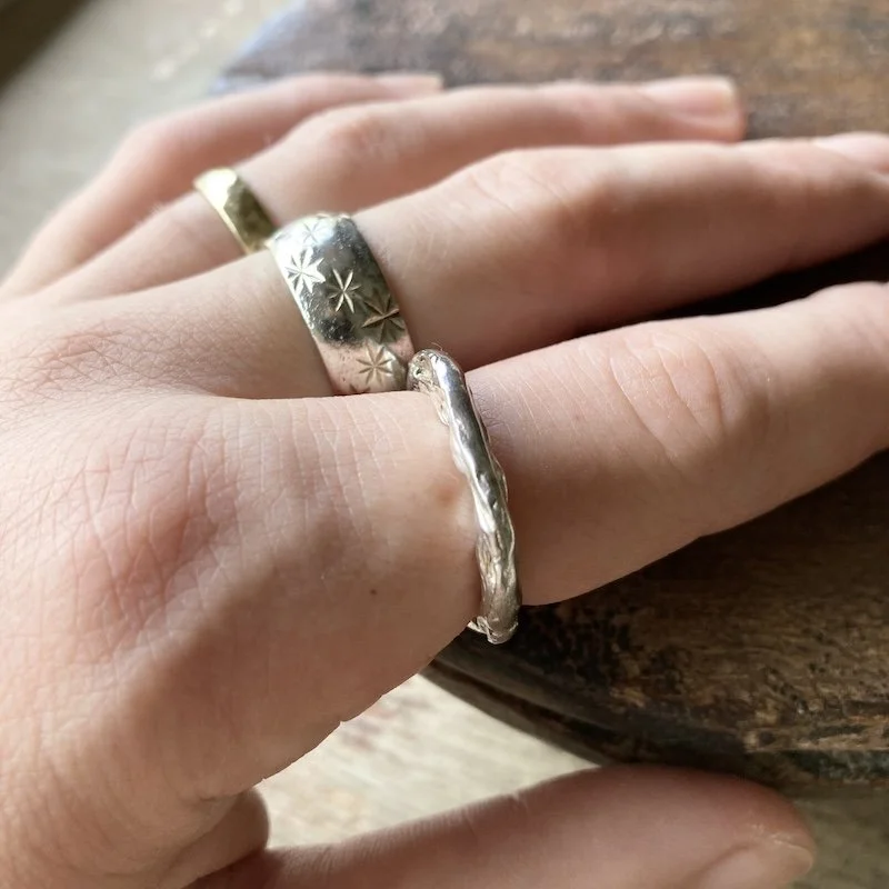 handmade molten textured solid silver ring 4.jpeg