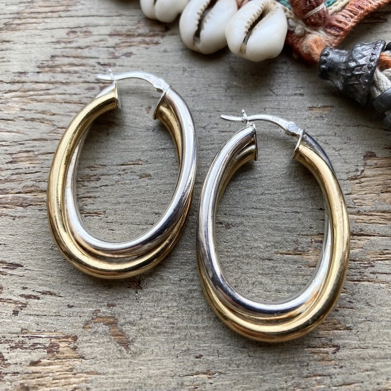 Fab Vintage Sterling Silver Two-Tone Hoops