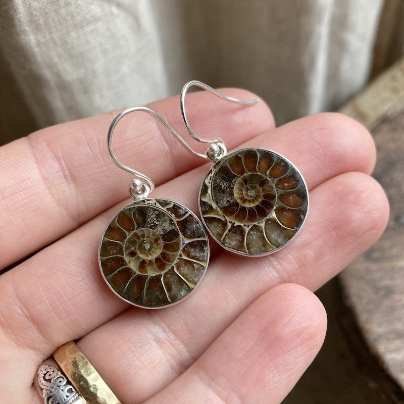 Beautiful Vintage Sterling Silver Ammonite Earrings