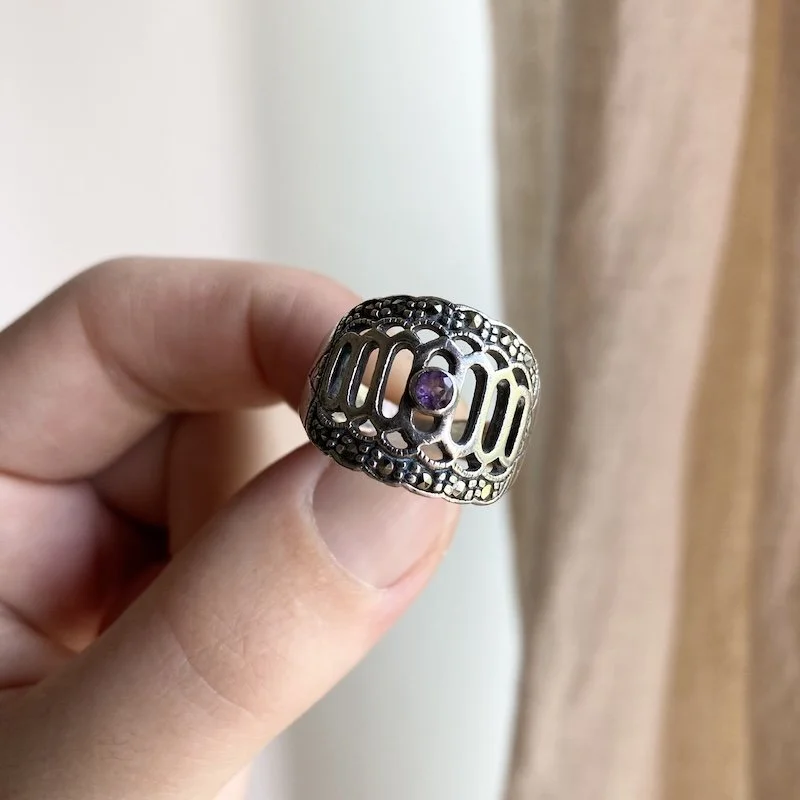 vintage sterling silver marcasite amethyst ring 2.jpeg