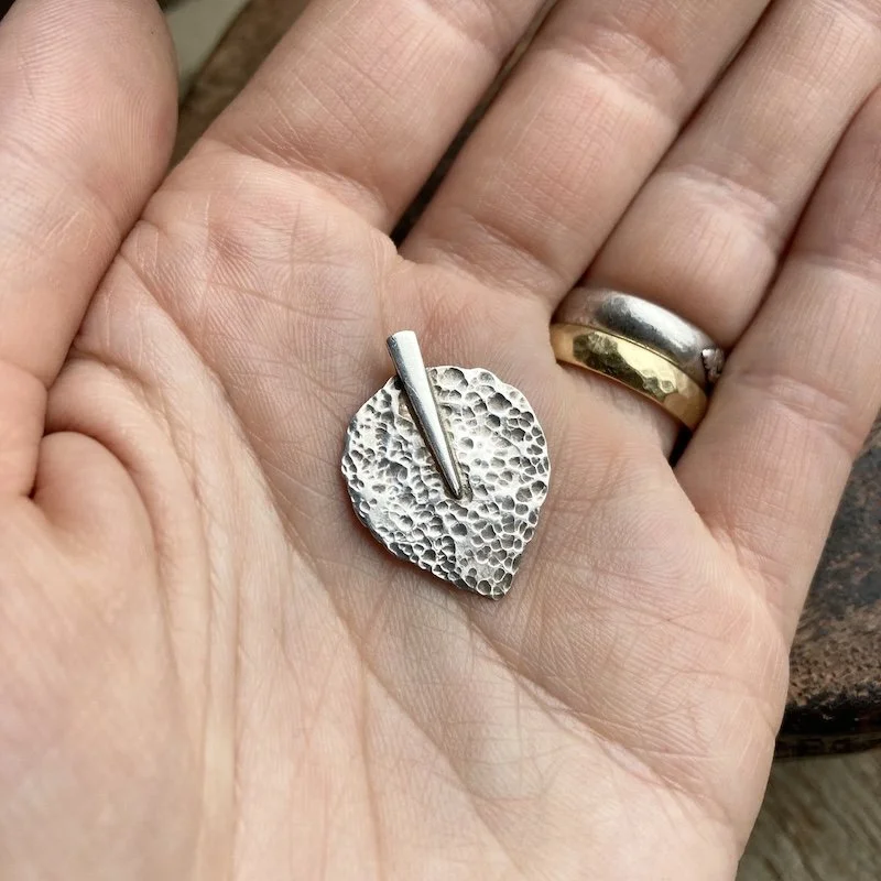 Lovely Vintage Hammered Solid Silver Leaf Pendant