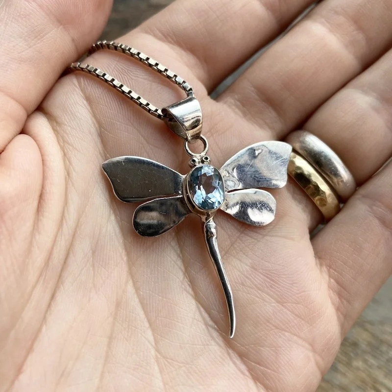 Dreamy Sterling Silver and Topaz Dragonfly Necklace