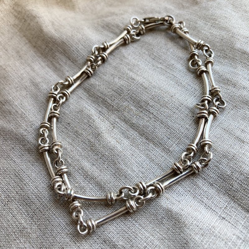 Amazing Vintage Solid Silver Bar Link Necklace