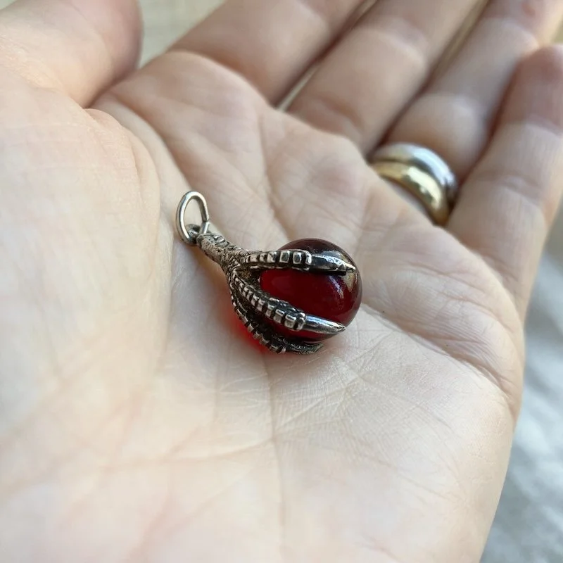 Magical Vintage Sterling Silver Claw and Orb Pendant