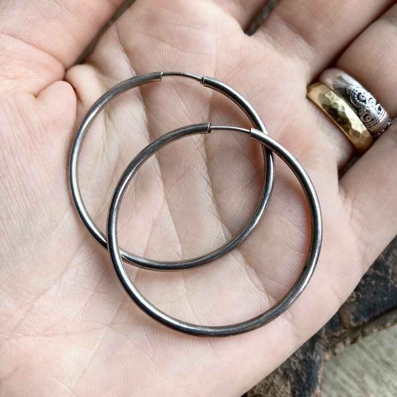 Fab Vintage Large Simple Sterling Silver Hoops