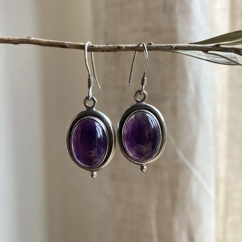 vintage simple sterling silver amethyst earrings  5.jpeg
