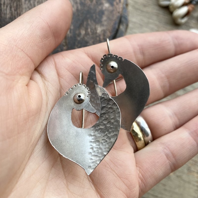 Funky Handmade Sterling Silver Bird Earrings